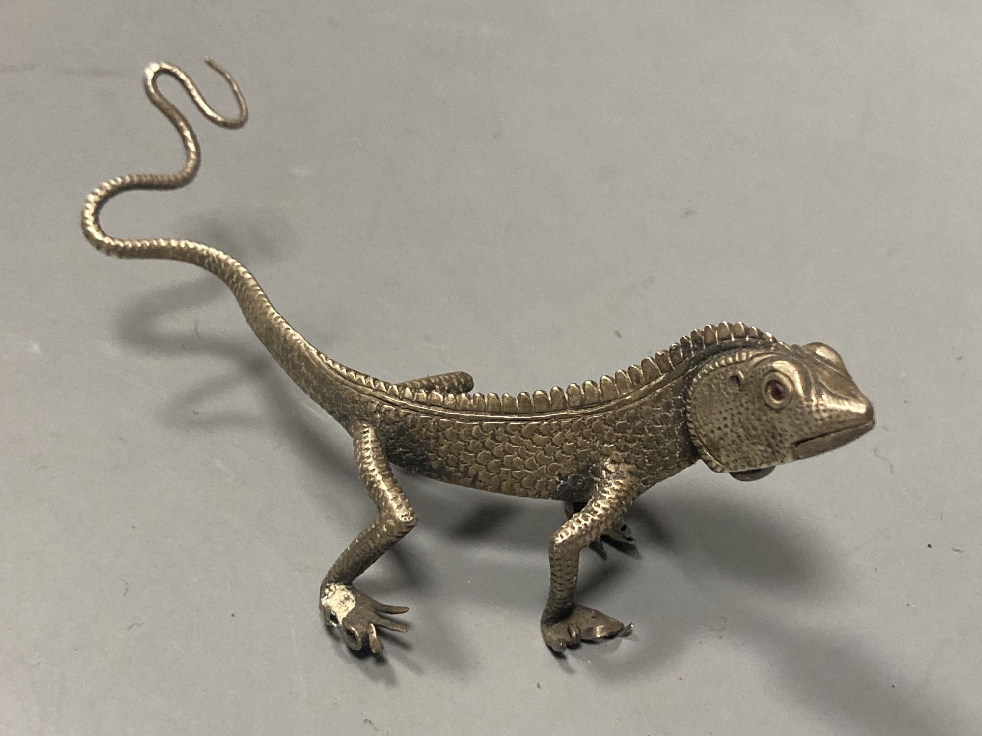 Five Indian? white metal miniature models of insects etc. including lizards, centipede and a scorpion, largest 87mm.